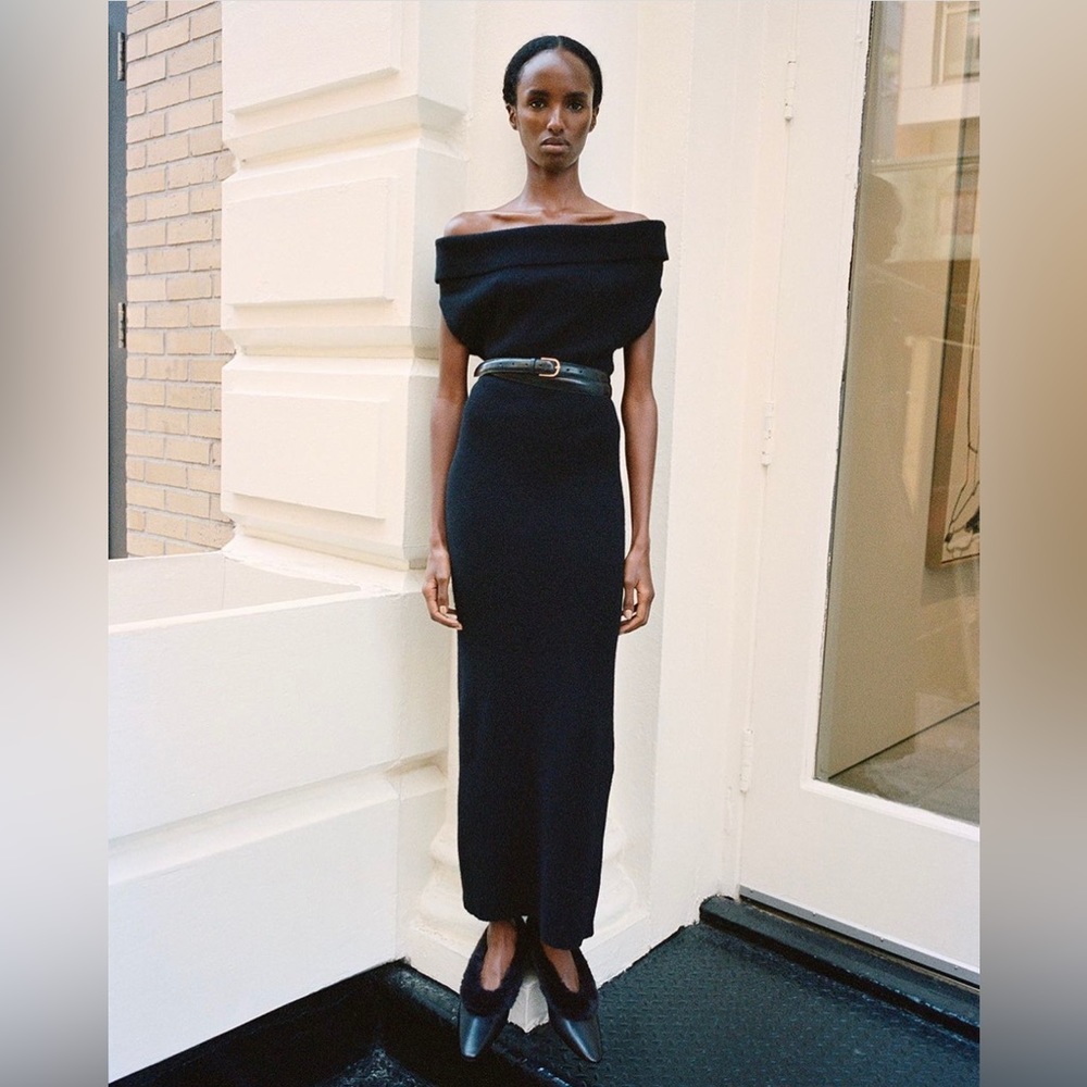 Toteme Off the Shoulder Rib Sweater Dress